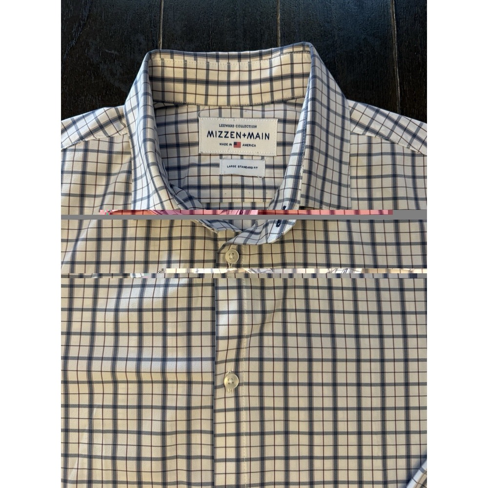 Mizzen+Main Leeward Mens L Standard Fit Plaid Check Dress Shirt Made USA